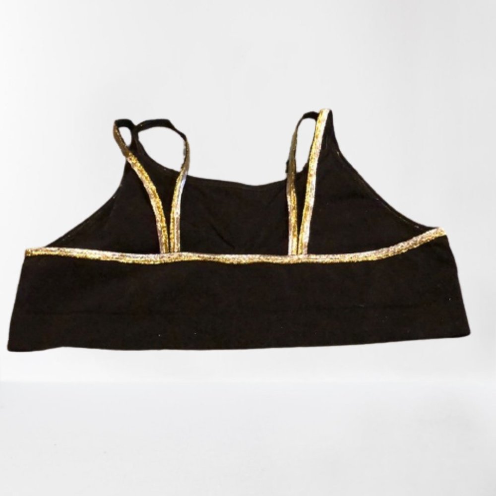 Black Bralette  silver & gold metallic dual straps